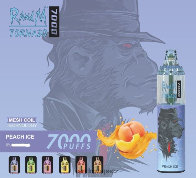 RandM Tornado 7000 airflow control vape zařízení 1ks broskvový led RandM vape supplier - 0244R171